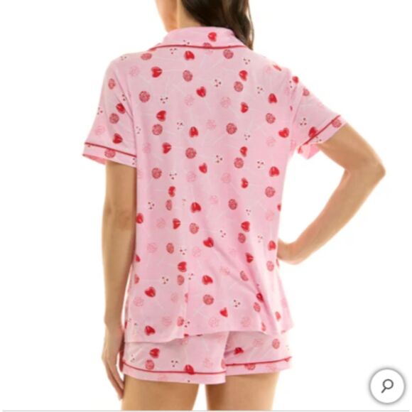 Jaclyn Womens Valentines Day Pajama Set 3-Piece Notch Collar PJ Sleepwear Hearts - Picture 7 of 7